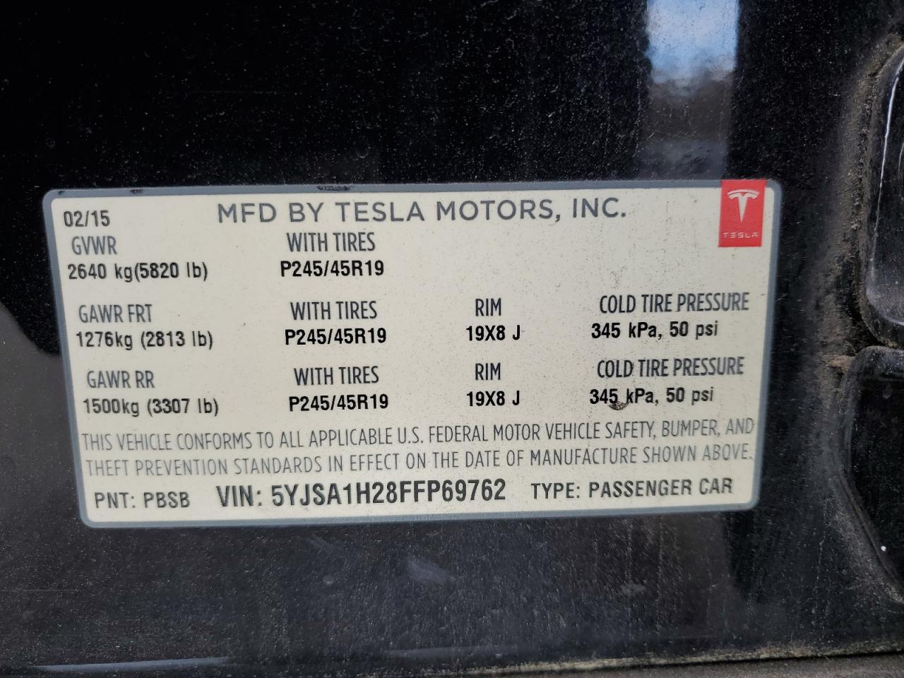 2015 Tesla Model S 85D VIN: 5YJSA1H28FFP69762 Lot: 77975214