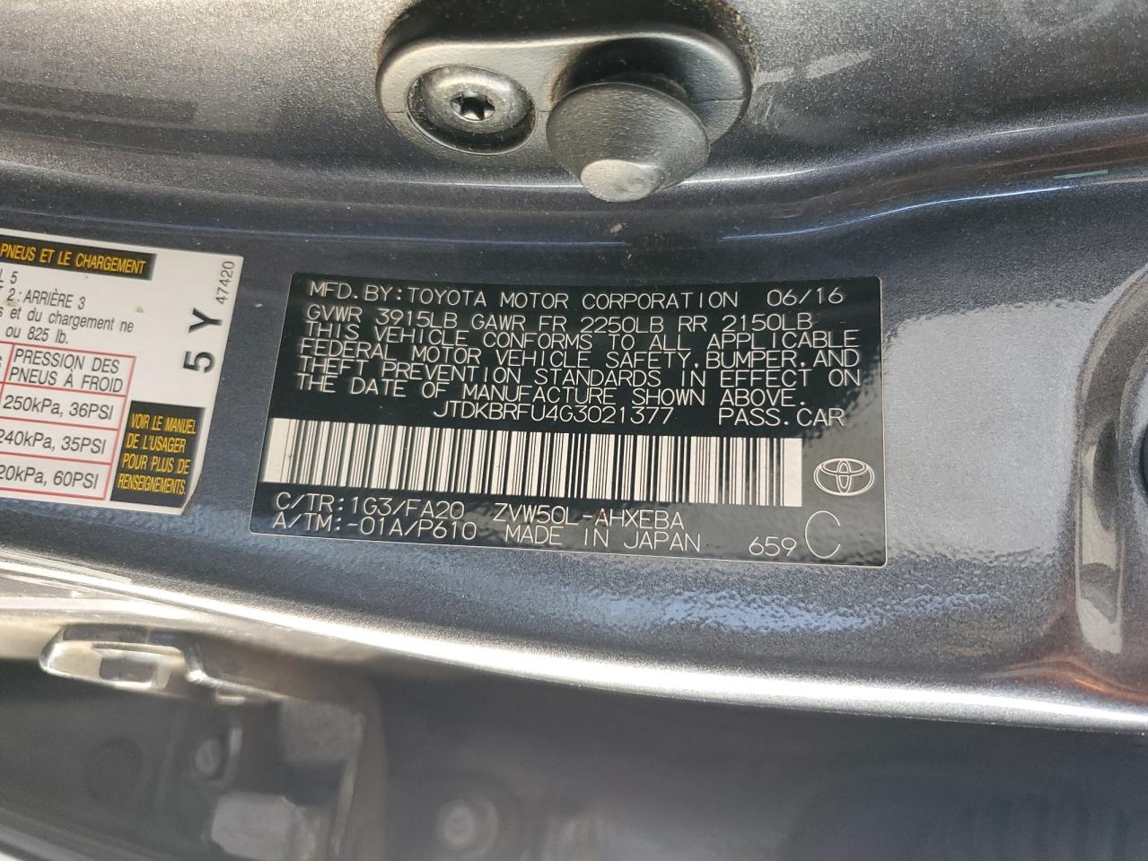 JTDKBRFU4G3021377 2016 Toyota Prius