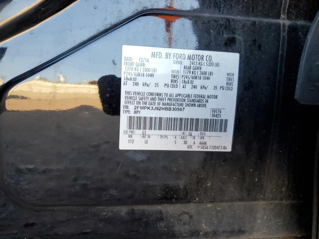 2017 Ford Edge Sel VIN: 2FMPK3J92HBB30567 Lot: 77198394