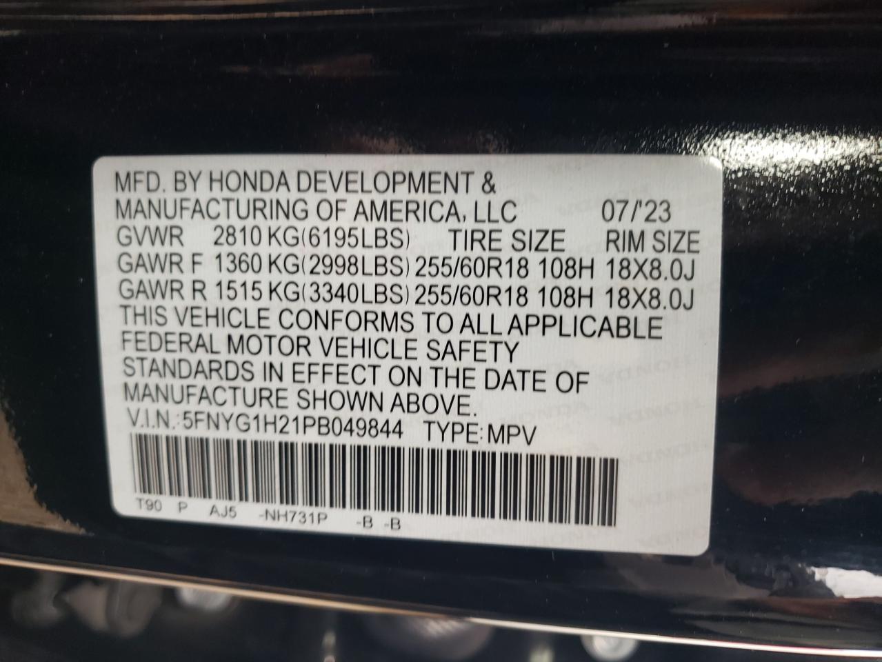 2023 Honda Pilot Lx VIN: 5FNYG1H21PB049844 Lot: 78250564