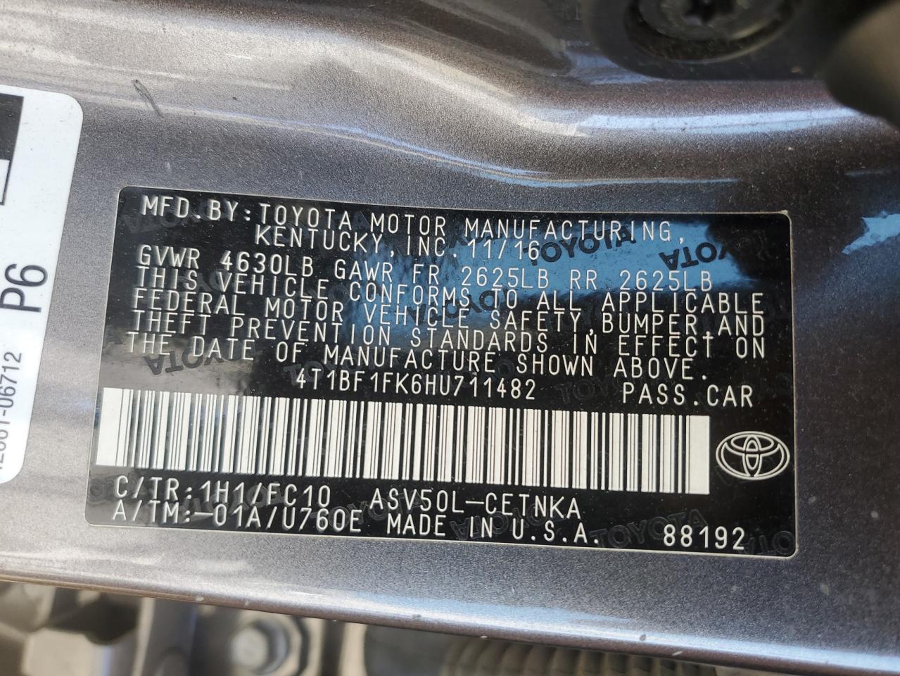 4T1BF1FK6HU711482 2017 Toyota Camry Le