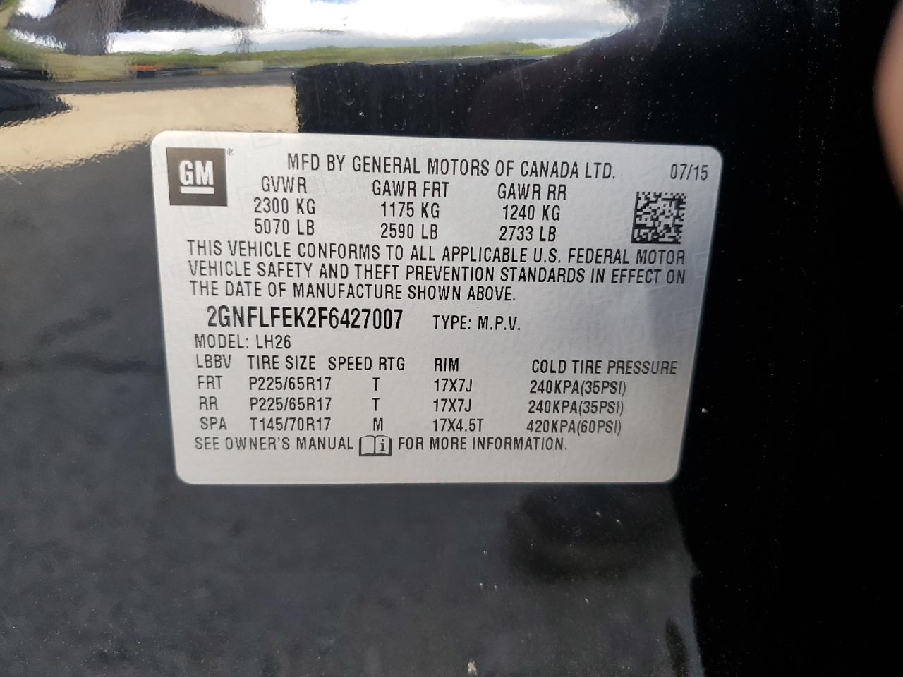 2GNFLFEK2F6427007 2015 Chevrolet Equinox Lt