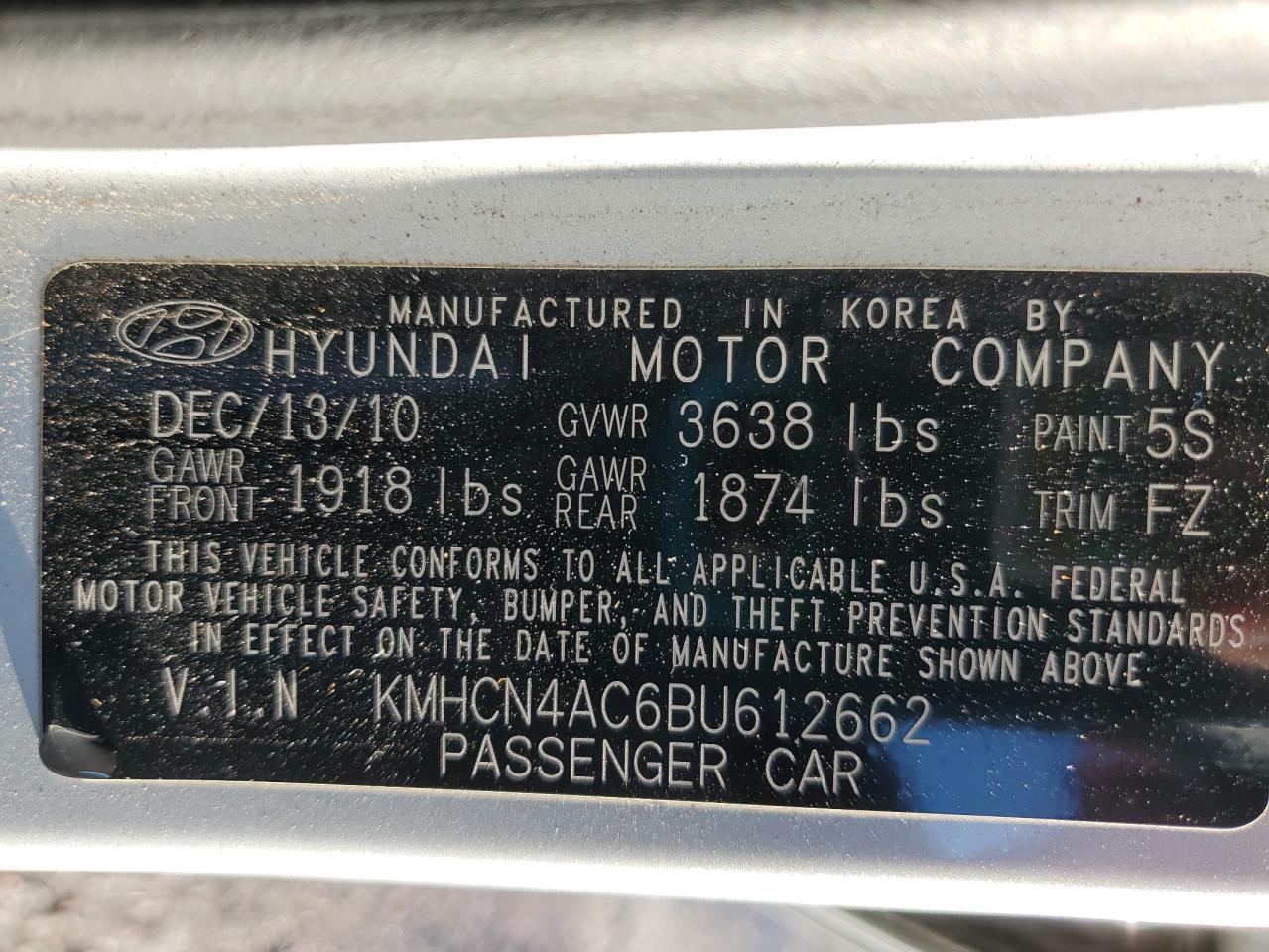 KMHCN4AC6BU612662 2011 Hyundai Accent Gls