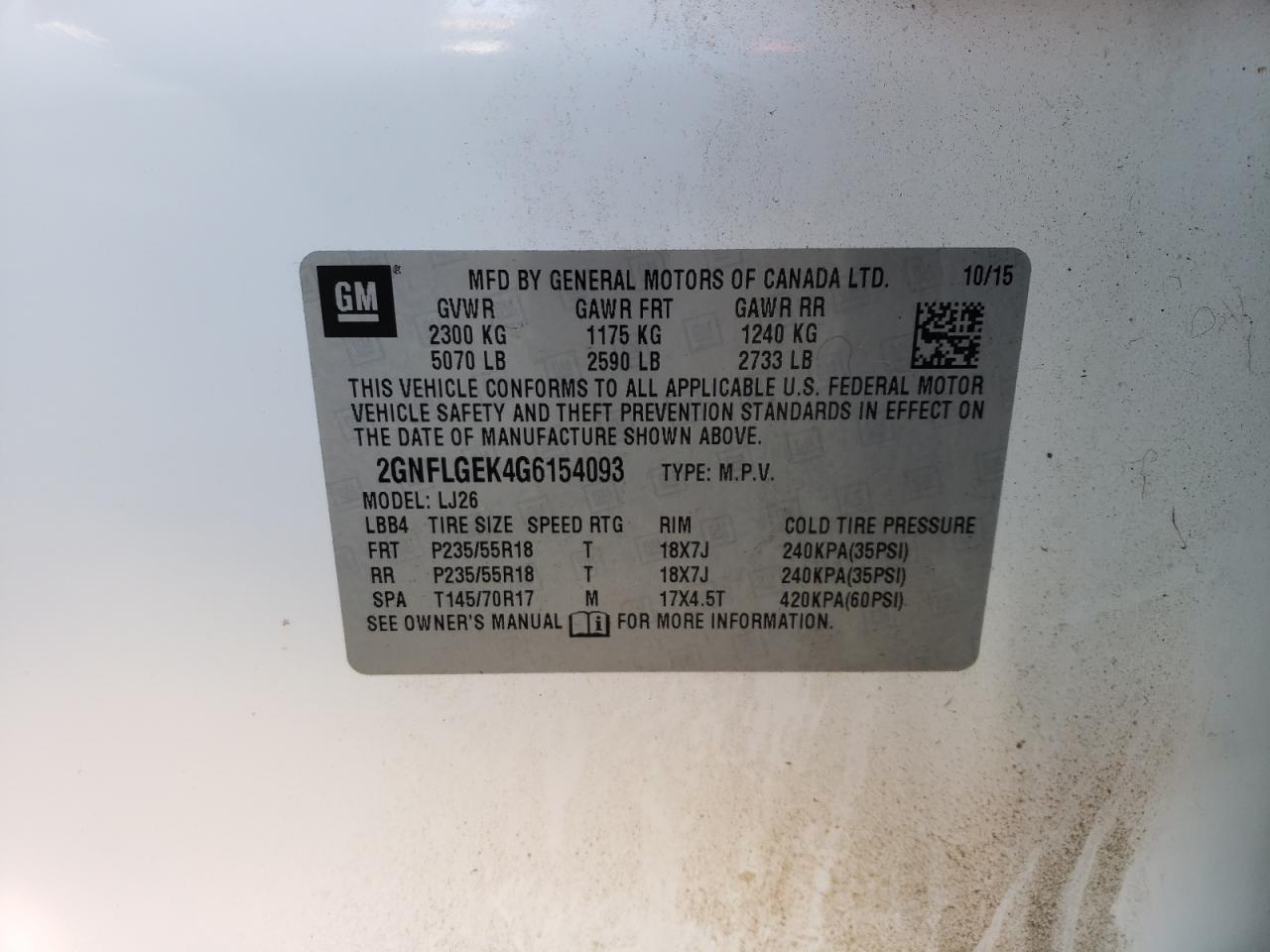 2GNFLGEK4G6154093 2016 Chevrolet Equinox Ltz