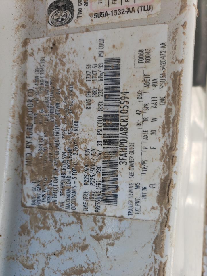 2012 Ford Fusion Sel VIN: 3FAHP0JA8CR105594 Lot: 74127334