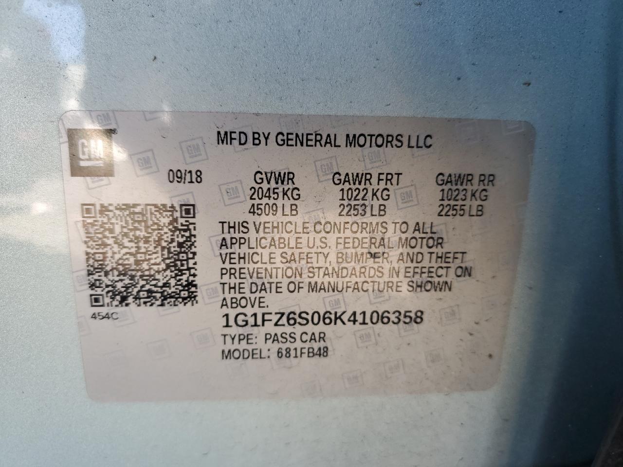 1G1FZ6S06K4106358 2019 Chevrolet Bolt Ev Premier