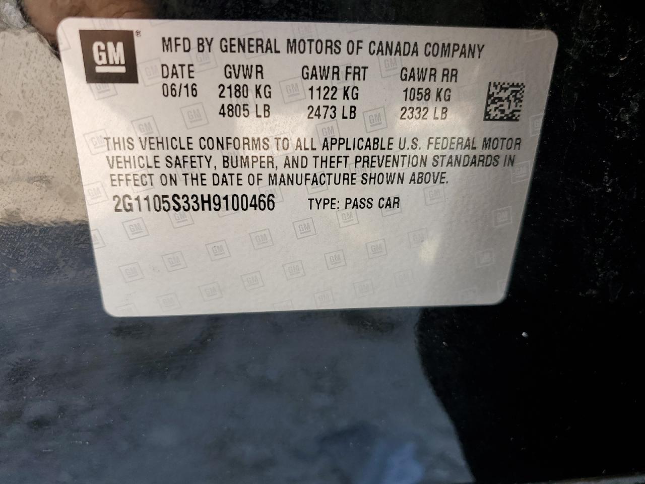 2G1105S33H9100466 2017 Chevrolet Impala Lt