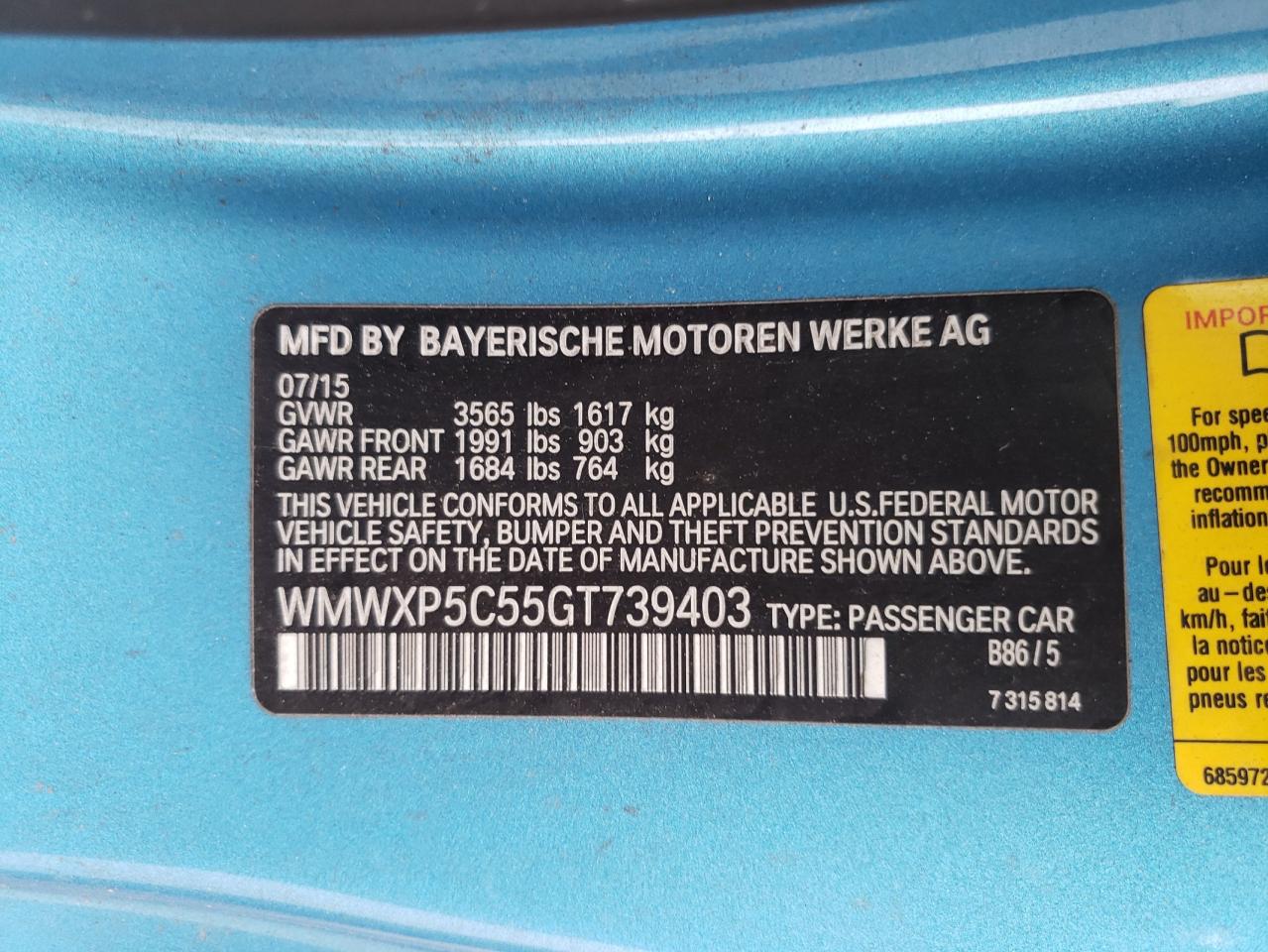 WMWXP5C55GT739403 2016 Mini Cooper