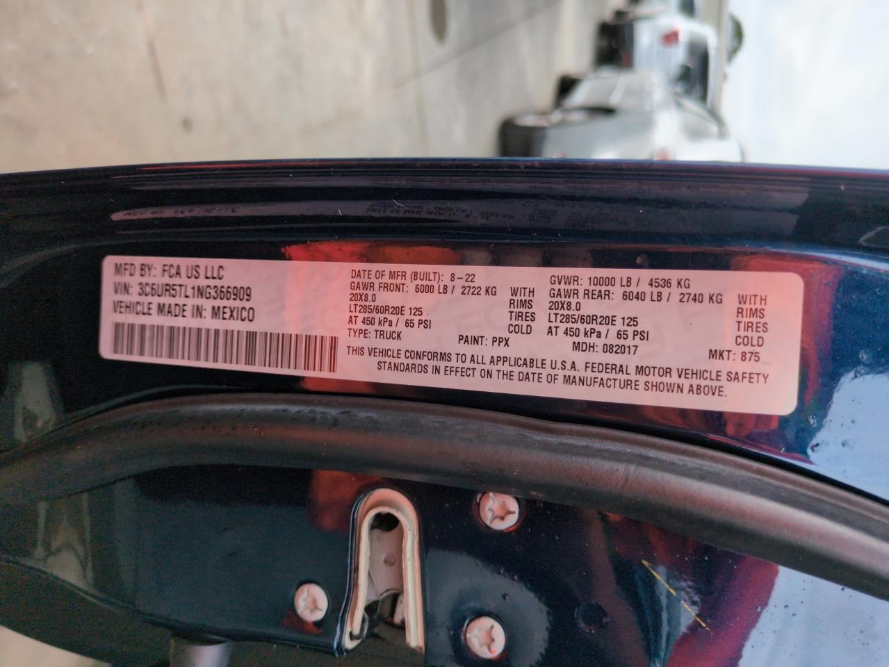 2022 Ram 2500 Limited VIN: 3C6UR5TL1NG366909 Lot: 75076104