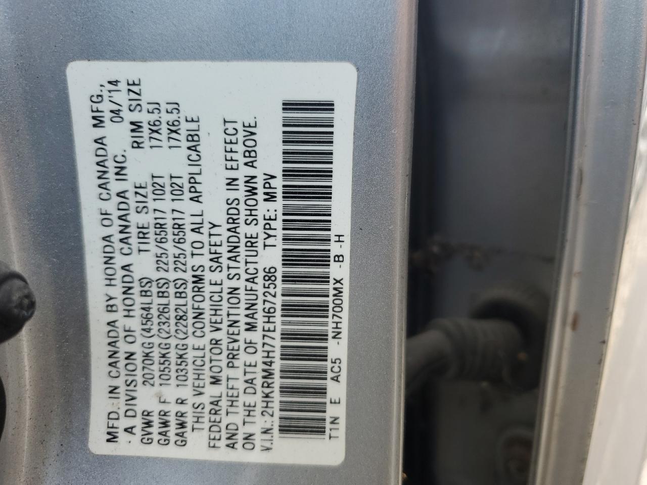 2HKRM4H77EH672586 2014 Honda Cr-V Exl