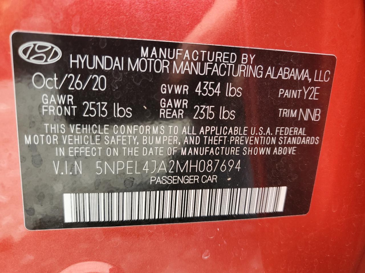 5NPEL4JA2MH087694 2021 Hyundai Sonata Sel