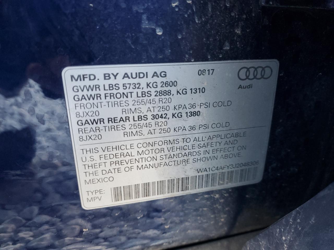 WA1C4AFY3J2048306 2018 Audi Sq5 Prestige