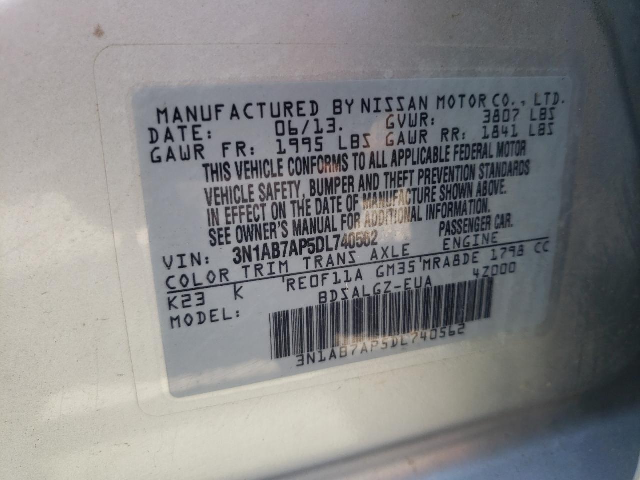 3N1AB7AP5DL740562 2013 Nissan Sentra S