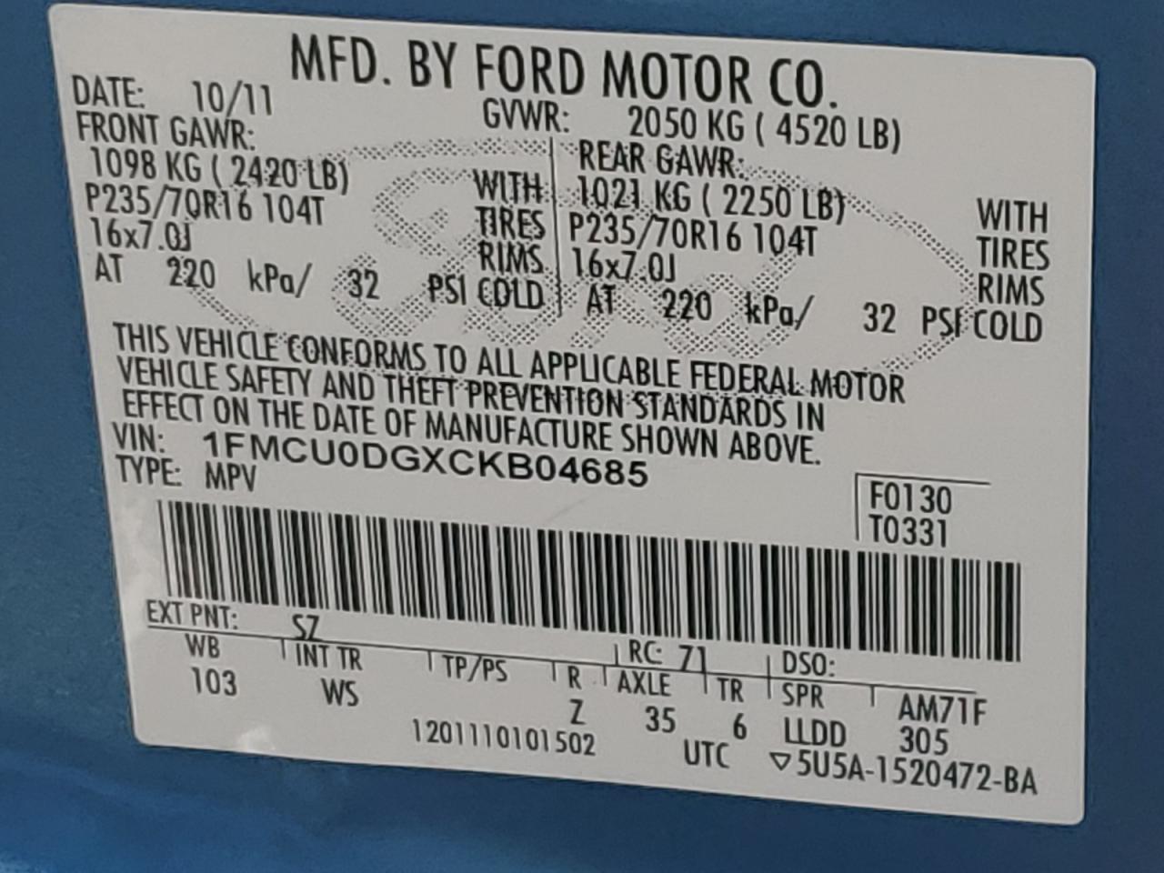 2012 Ford Escape Xlt VIN: 1FMCU0DGXCKB04685 Lot: 75858694