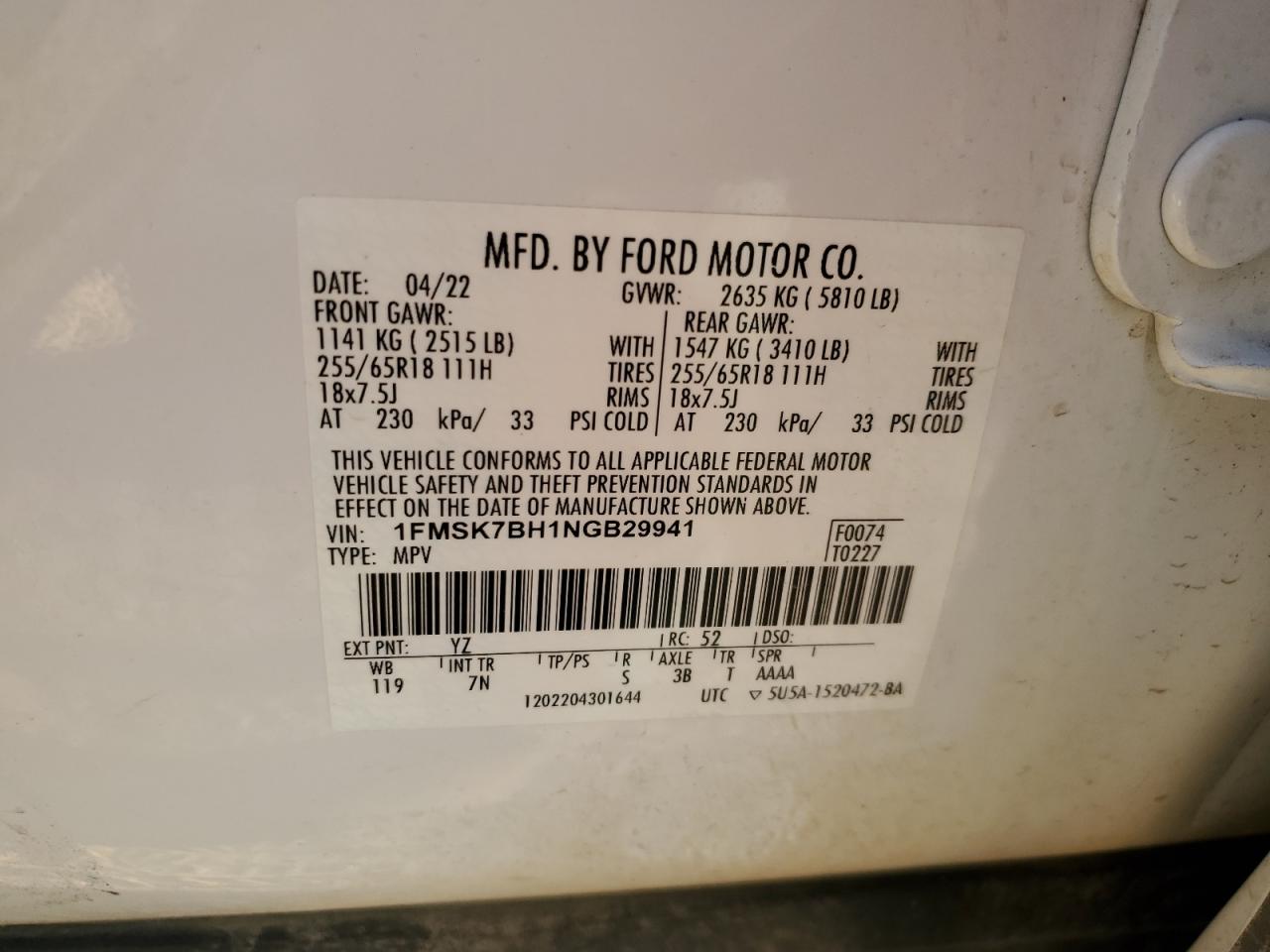 1FMSK7BH1NGB29941 2022 FORD EXPLORER - Image 13