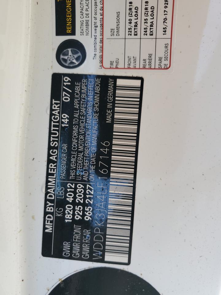 2020 Mercedes-Benz Slc 300 VIN: WDDPK3JA4LF167146 Lot: 74005714