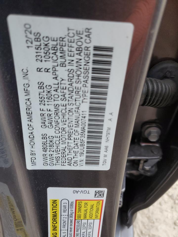 19UUB5F35MA007411 2021 Acura Tlx