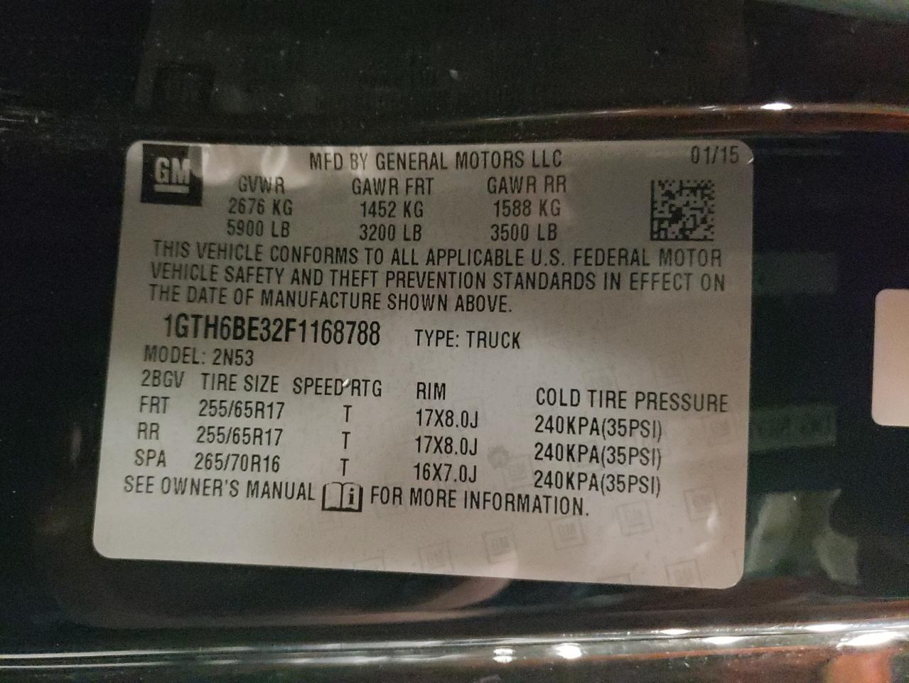 1GTH6BE32F1168788 2015 GMC Canyon Sle