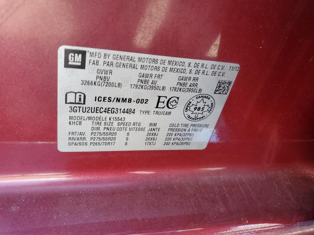 3GTU2UEC4EG314484 2014 GMC Sierra K1500 Sle