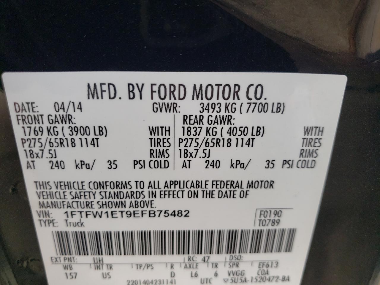 1FTFW1ET9EFB75482 2014 Ford F150 Supercrew