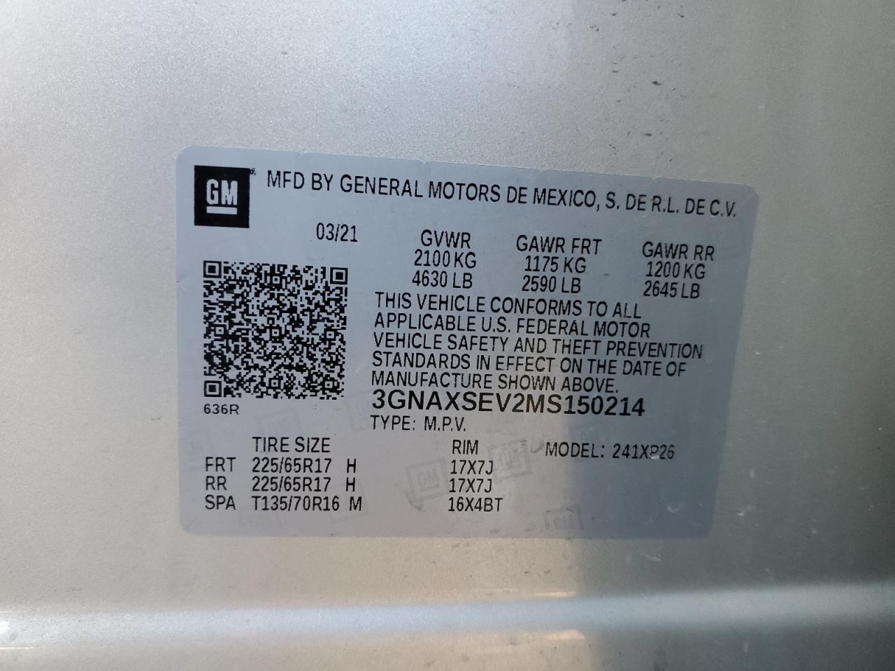 2021 Chevrolet Equinox Ls VIN: 3GNAXSEV2MS150214 Lot: 77549584