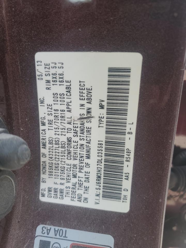 2013 Honda Cr-V Lx VIN: 5J6RM3H37DL035581 Lot: 74363054