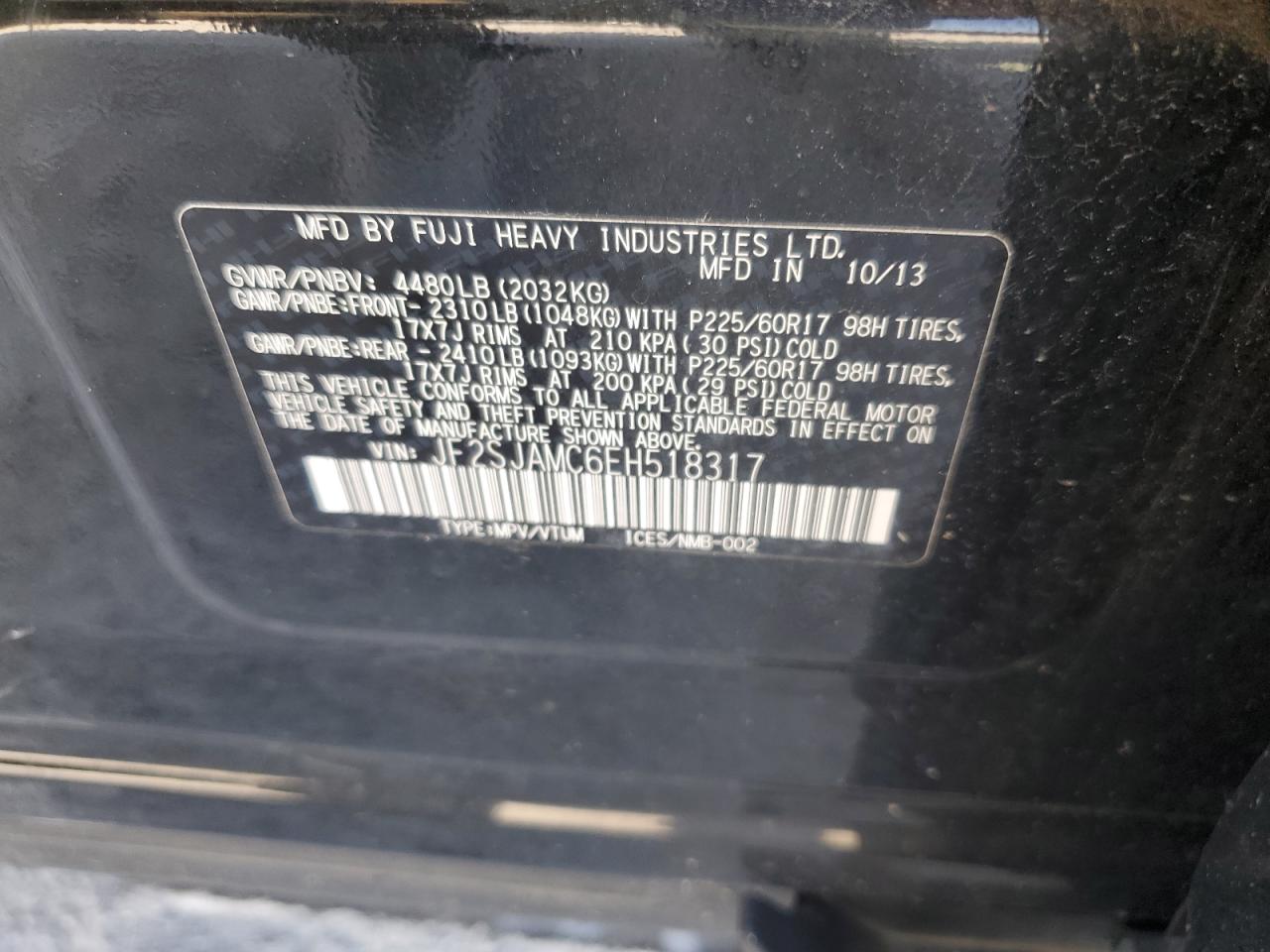 2014 Subaru Forester 2.5I Touring VIN: JF2SJAMC6EH518317 Lot: 76933354