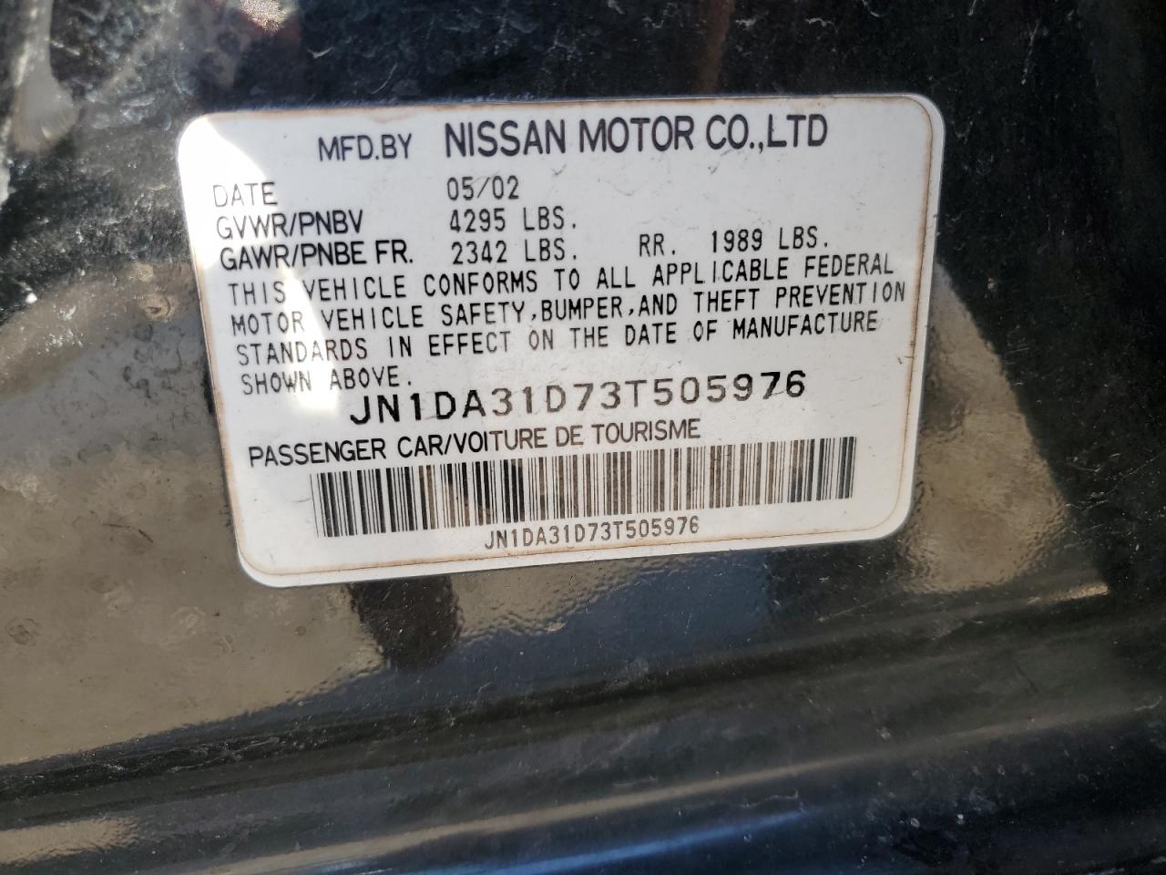 JN1DA31D73T505976 2003 Nissan Maxima Gle