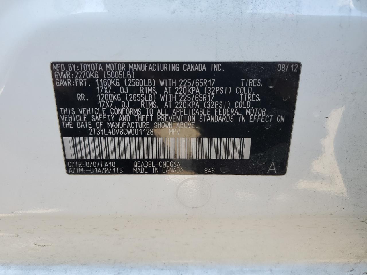 2T3YL4DV8CWW00112 2012 Toyota Rav4 Ev