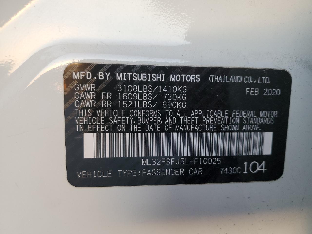 2020 Mitsubishi Mirage G4 Es VIN: ML32F3FJ5LHF10025 Lot: 76617454