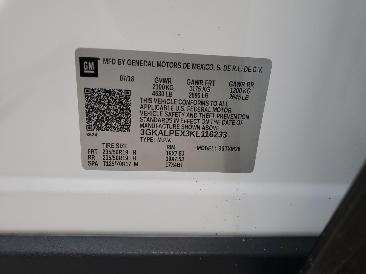 3GKALPEX3KL116233 2019 GMC Terrain Slt