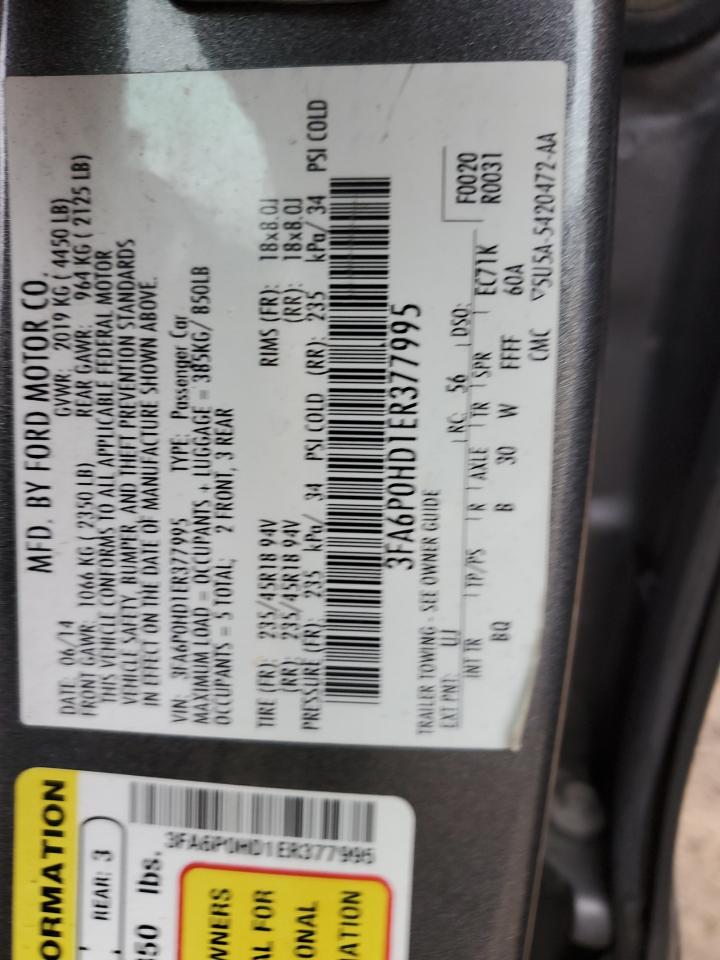 VIN 3FA6P0HD1ER377995 2014 FORD FUSION no.12