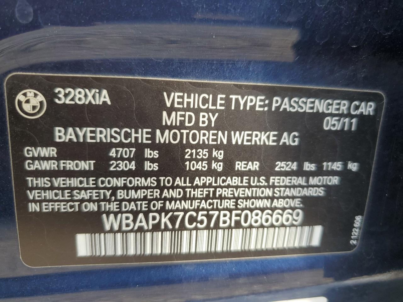 WBAPK7C57BF086669 2011 BMW 328 Xi