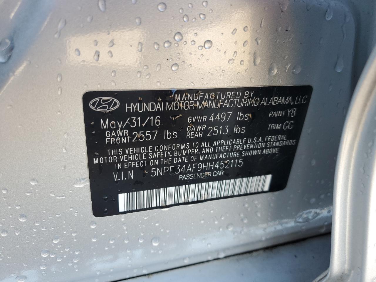 5NPE34AF9HH452115 2017 Hyundai Sonata Sport