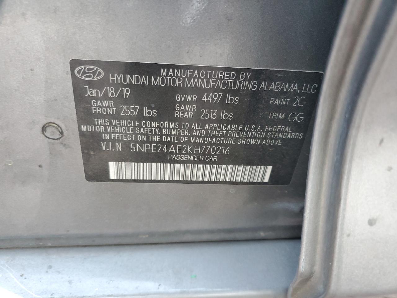 5NPE24AF2KH770216 2019 Hyundai Sonata Se