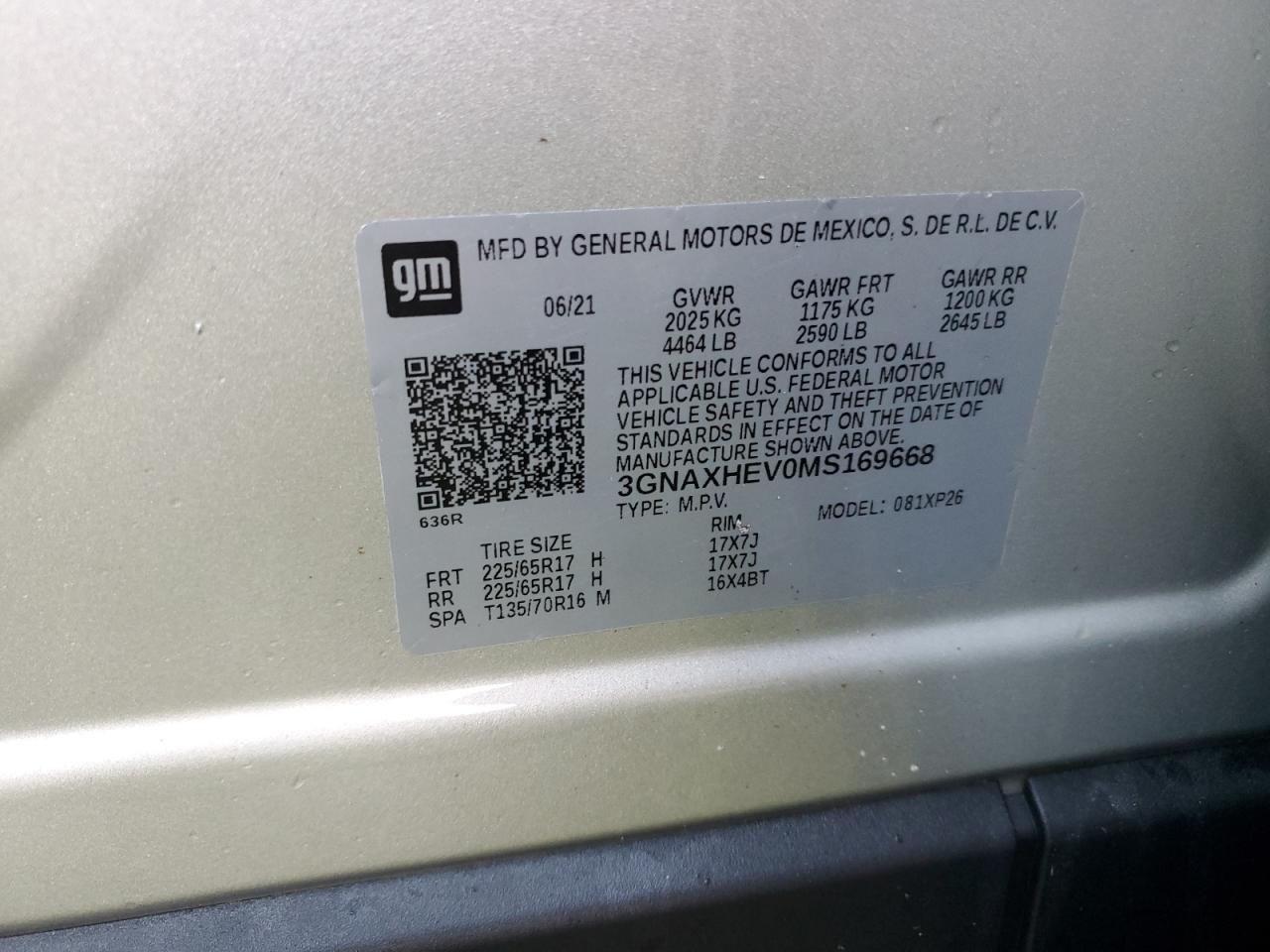 3GNAXHEV0MS169668 2021 Chevrolet Equinox Ls