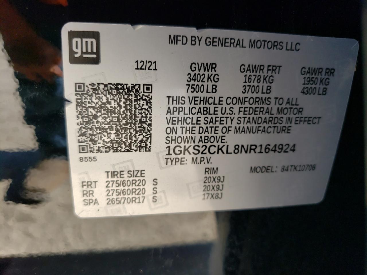 2022 GMC Yukon At4 VIN: 1GKS2CKL8NR164924 Lot: 75658914