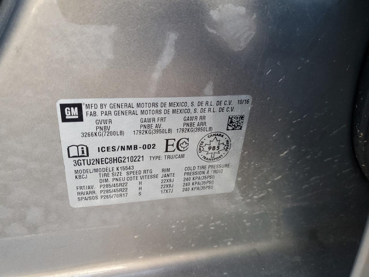 3GTU2NEC8HG210221 2017 GMC Sierra K1500 Slt