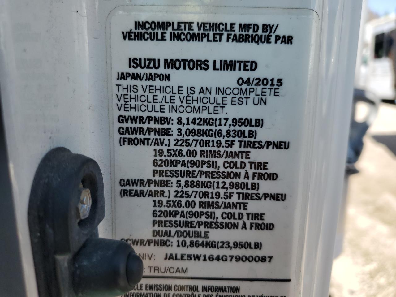 JALE5W164G7900087 2016 Isuzu Nqr