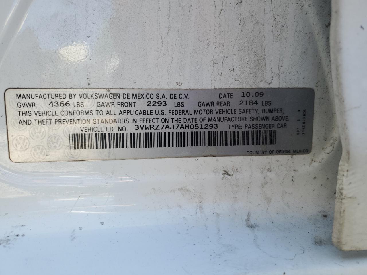 2010 Volkswagen Jetta Se VIN: 3VWRZ7AJ7AM051293 Lot: 75513654