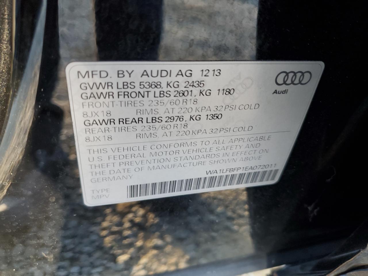 2014 Audi Q5 Premium Plus VIN: WA1LFBFP1EA072011 Lot: 77739814