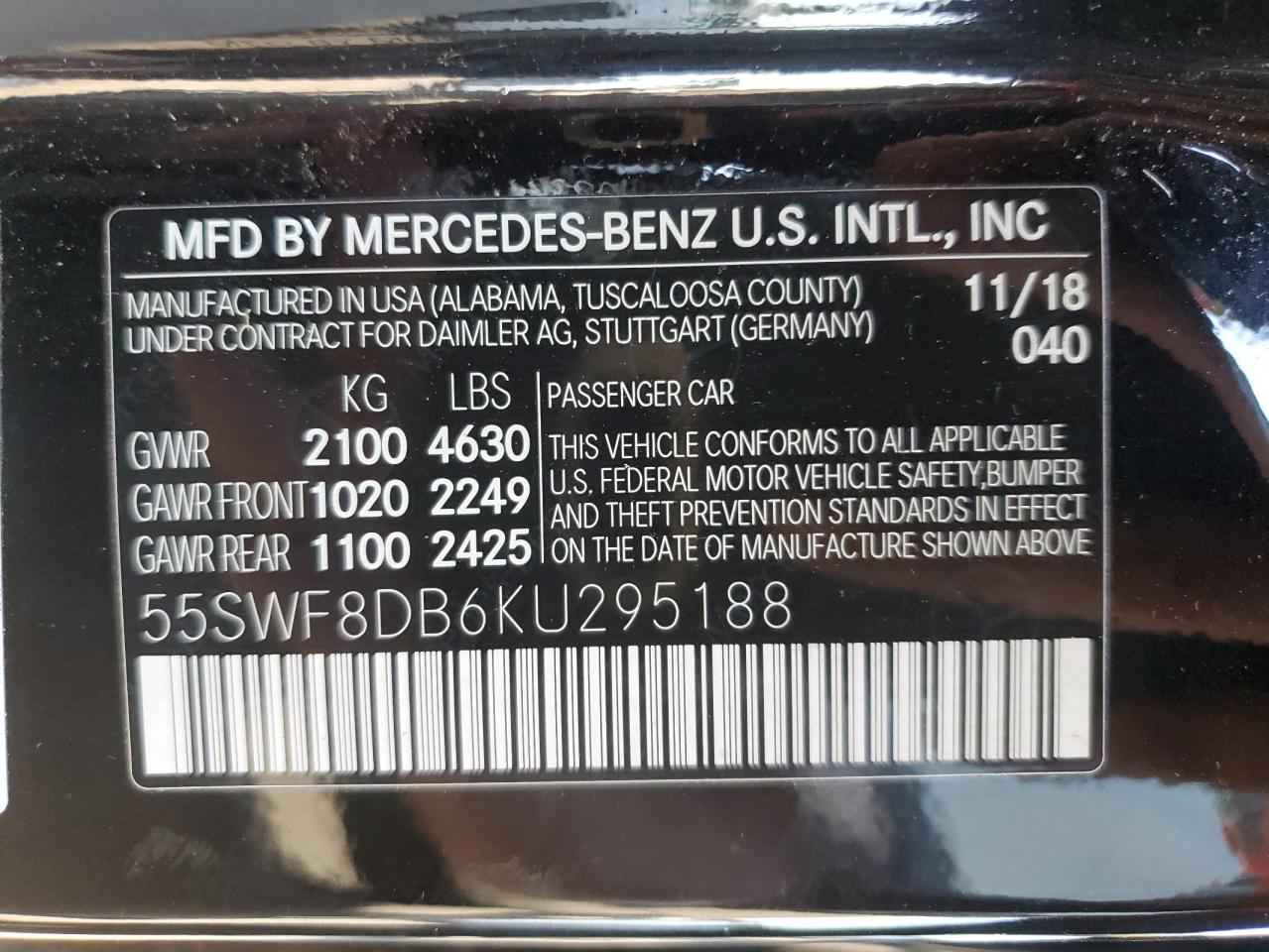 55SWF8DB6KU295188 2019 Mercedes-Benz C 300