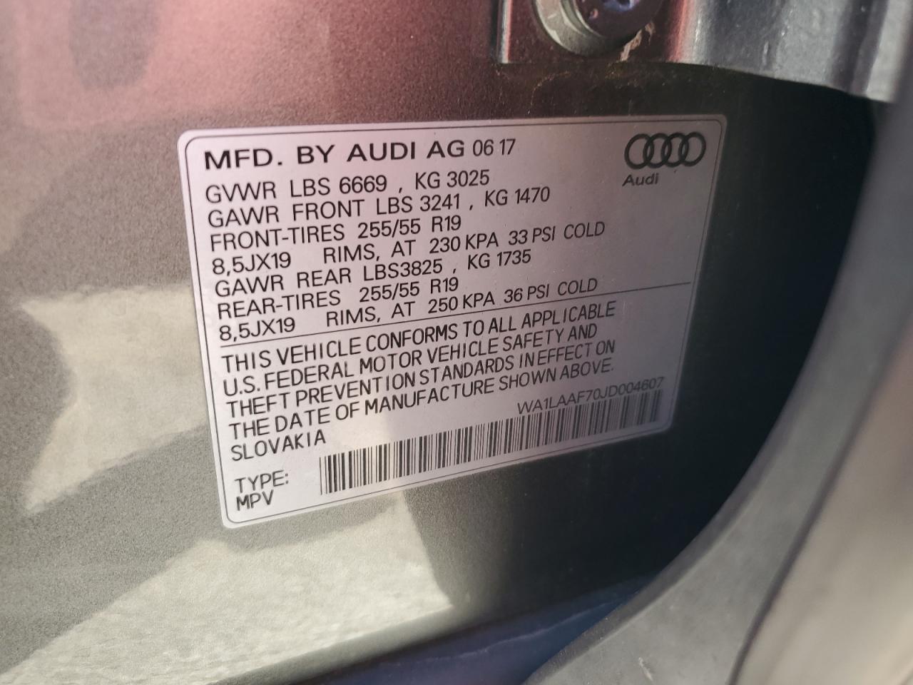 2018 Audi Q7 Premium Plus VIN: WA1LAAF70JD004607 Lot: 77978084