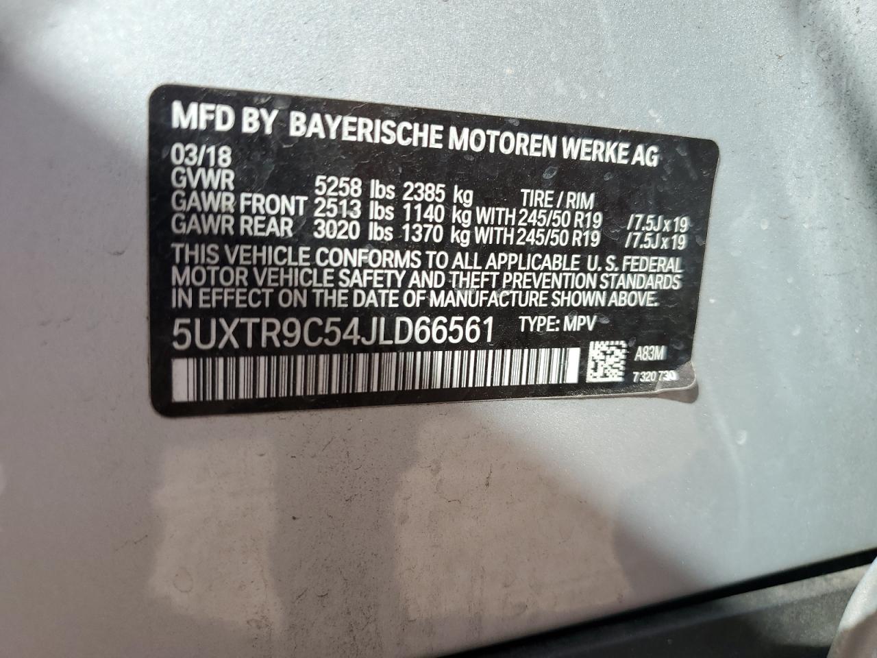 5UXTR9C54JLD66561 2018 BMW X3 xDrive30I