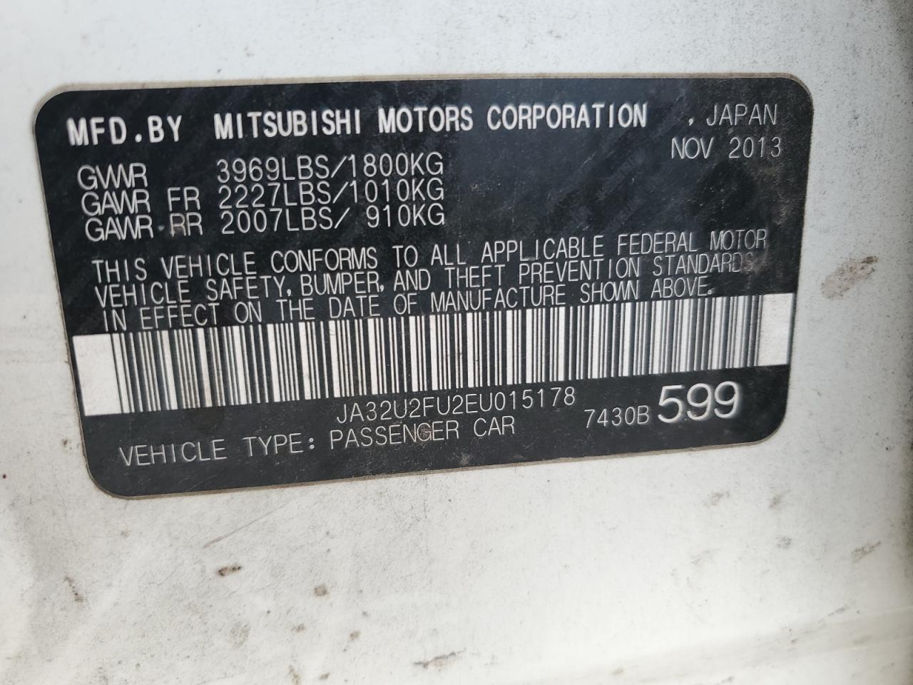 VIN JA32U2FU2EU015178 2014 MITSUBISHI LANCER no.12