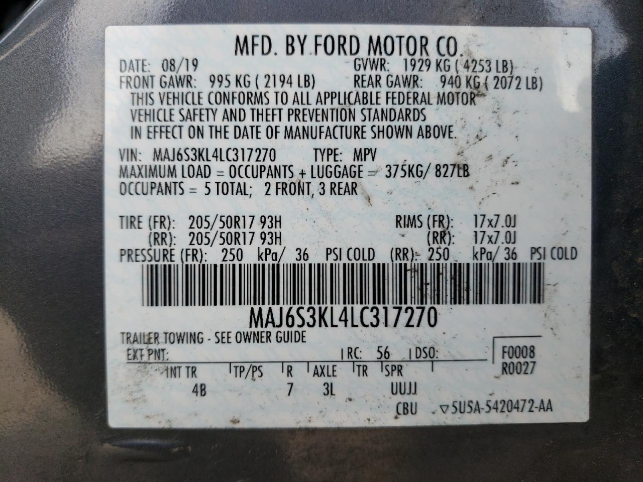 2020 Ford Ecosport Titanium VIN: MAJ6S3KL4LC317270 Lot: 75554824