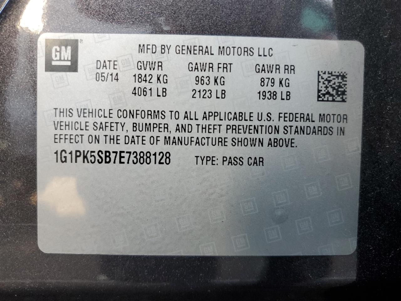 VIN 1G1PK5SB7E7388128 2014 CHEVROLET CRUZE no.12