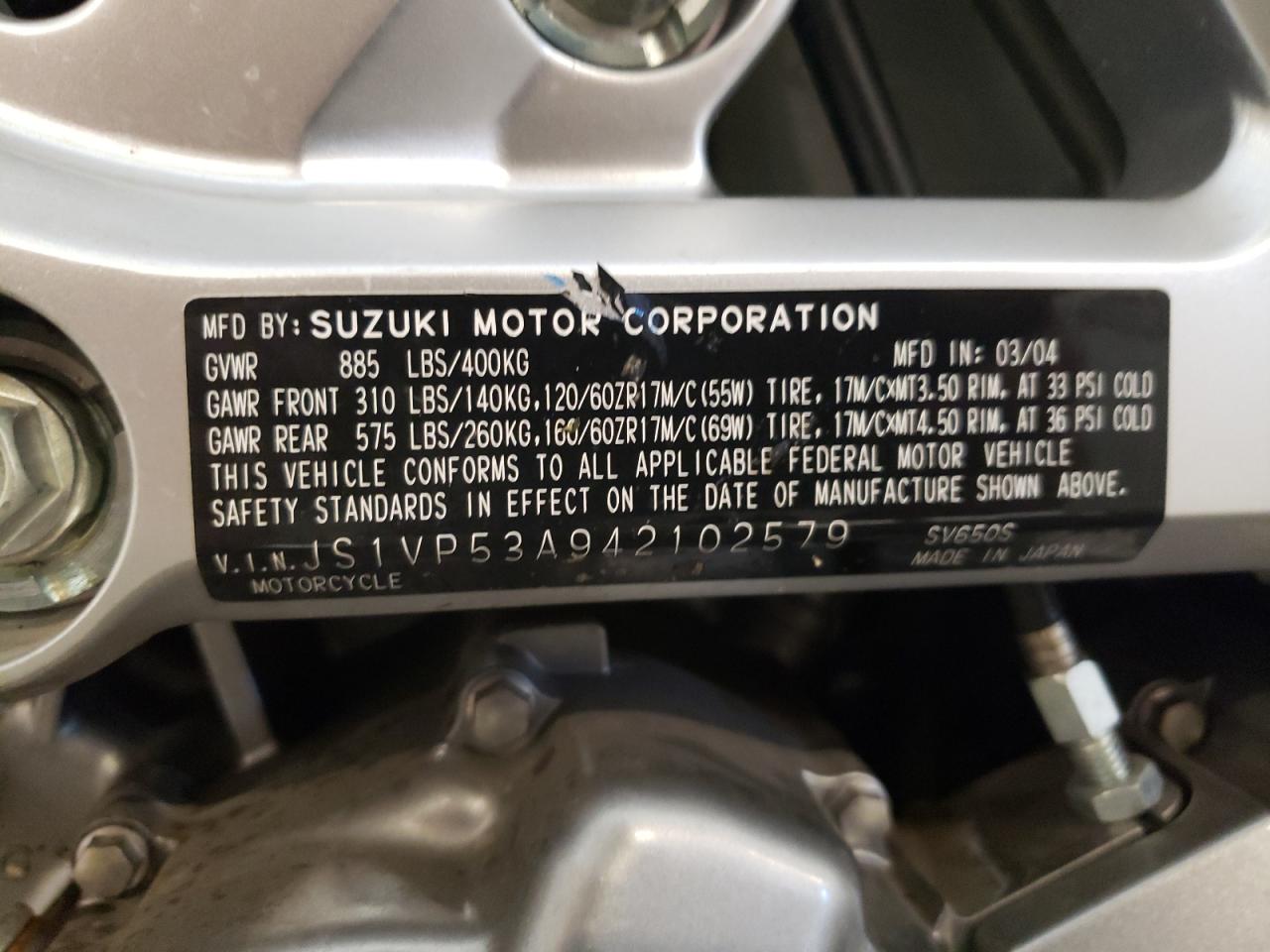 JS1VP53A942102579 2004 Suzuki Sv650