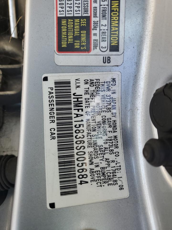 JHMFA15836S005684 2006 Honda Civic Ex