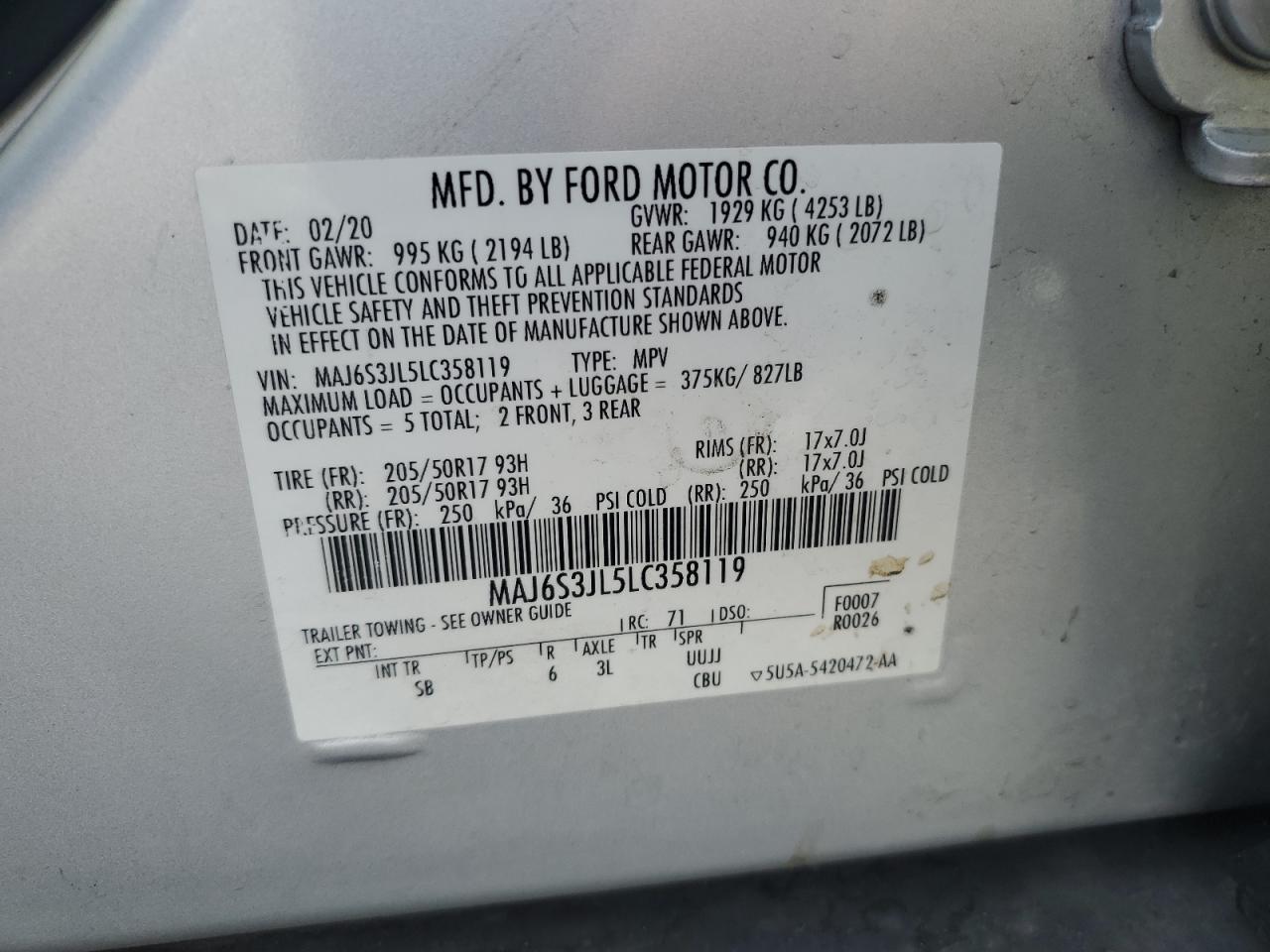 2020 Ford Ecosport Ses VIN: MAJ6S3JL5LC358119 Lot: 74722804